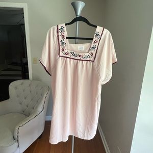 Pink, square neck floral dress